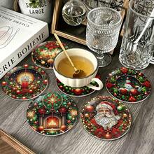 Merry Christmas 8pcs PET Coasters, Christmas Pattern Design Heat-Resistant Coasters, Washable, Affordable, Suitable For Event And Party Decor, Table Centerpiece, Halloween, Christmas, Thanksgiving Holiday Decorations - Multicolor a - View 5