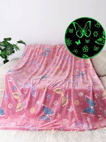 夢幻幻彩蝴蝶夜燈珊瑚絨天鵝絨蓋毯，柔軟舒適披肩，多功能毛絨毯，適用於客廳、臥室、車內等場景，四季皆宜，適合休閒使用 - 粉色 - 查看 12