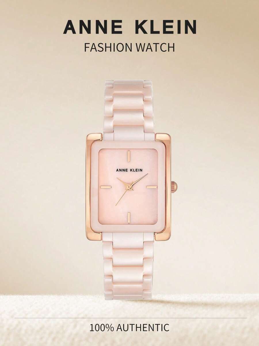 Anne Klein 女款方形錶盤陶瓷錶帶手錶 AK Watches 女款手鍊式手錶,淡粉色 - 粉色 - 查看 1