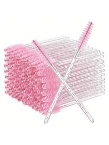 200pcs/100pcs/50pcs/10pcs Mascara Brushes, Eyelash Brushes, Eyelash Cleaning Brushes, Crystal Glossy Eyebrow Brushes, Eyelash Extension Makeup Tools - Pink - View 2
