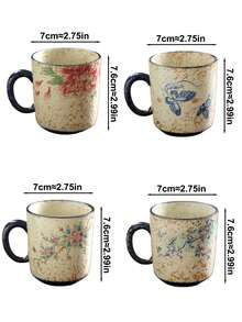 1pc Vintage Distressed Spotted Ceramic Mug, Hand-Painted Peony Butterfly Floral Coffee Cup, Gentle Floral Pattern Home Breakfast Milk Oatmeal Cup, Influencer Coffee Photography Prop, Tea Room Afternoon Tea Flower Cup, Commercial Cafe Display Vessel, Retro Coarse Ceramic Texture Desktop Decor Water Cup. Gift For Best Friend, Holiday Gift, Office Desktop Water Cup, Breakfast Milk Cup, Holiday Birthday Gift - Multicolor - View 2