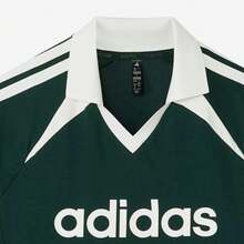 Adidas 夏季百搭運動休閒快乾V領短袖男士 Polo 衫 - 綠色/白色 - 查看 7