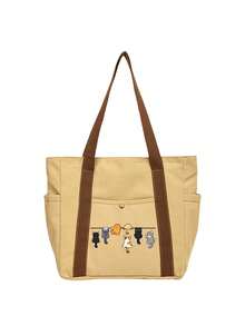 Cute Cartoon Cat Pattern Handbag, Reusable Printed Women's Shopping Bag, Large Capacity Multi-Pocket Shoulder Bag, Makeup Bag, Shopping Bag, Cosmetic Bag, Foldable Lightweight, Multi-Functional Tote Bag, Large Capacity Casual Handbag, Suitable For Work, School, Commute, Travel And Shopping, Perfect Choice For Back To School, Mother's Day, Teacher's Day, Graduation, Anniversary, Back To School, Easter, Christmas - Multicolor - View 18