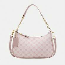 This New Fashion Classic Versatile Letter Pattern Decor Design Solid Color PU Waterproof Fabric Shoulder Bag/Underarm Bag, Suitable For Shopping, Can Be Worn Crossbody. - Pink - View 6