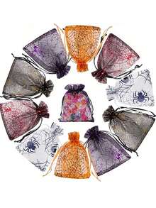10pcs Halloween Drawstring Gauze Bags - Spider Web Print Bags, (Spider Web, Bat, Pumpkin) Candy Jewelry Gift Bags, Drawstring Mesh Gift Bags, Multi-Color Printed Packaging Candy Bags, Holiday Gift Bags, Jewelry Storage Bags, Event Party Gift Bags - Halloween, Christmas, Thanksgiving Family Friends Holiday Party - Gift Storage, Handmade Enthusiast Gift - Multiple Styles - View 5
