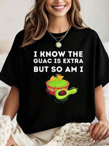 Conozco que el guacamole es, pero yo también lo soy - Camiseta de aguacate y guacamole, camisetas gráficas para mujeres, tops cortos, atuendos de verano para mujeres, tops de verano, camis - Negro - Ver 2
