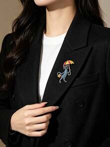 Cute Cat With Umbrella Brooch Pin For Women, High-End Luxury Versatile Kitten Brooch Corsage - Multicolor - View 3