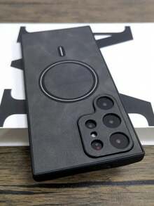 奢華啞光仿羊皮皮革磁吸無線充電手機殼，適用 Galaxy S26 Ultra S24 S25 Ultra S23 Ultra S22 Ultra，親膚觸感、相機保護、防震裝甲商務保護殼，附掛繩 - 深灰色 - View 4