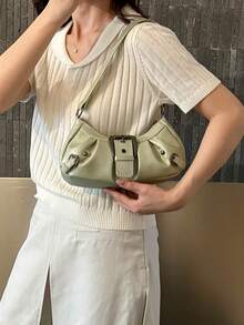 Bolso de motocicleta vintage punk con remaches para mujer, bolso de un hombro bajo el brazo para el trabajo y el transporte - Verde - Ver 3