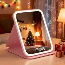 PU LED Makeup Mirror, Foldable Desktop Makeup Mirror With Light, 3 Lighting Modes Infinite Touch Dimming Makeup Mirror, Desktop Mirror, USB Rechargeable Makeup Mirror, Durable PU Leather Travel Makeup Mirror, Student Dorm Office Desktop Portable Makeup Mirror, Birthday Graduation Gift Home Decor - Multicolor - View 19