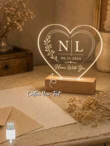 1PC Custom Heart Acrylic LED Night Light, Personalized Couple Initials Lamp With Date, Warm Bedside Decor Gift For Anniversary, Wedding, Engagement, Valentine's Day, Bedroom, Home, Romantic Room Decoration - Multicolor (Style 1) - View 4