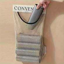 Wall-Mounted Mesh Storage Bag With Adhesive Strip, No-Drill Plastic Bag Organizer, Breathable Hanging Storage Basket, Suitable For Kitchen, Cabinet Door, Bathroom, Space-Saving Home Organization Rack,Travel Essential,Room Decor - Off White - View 9