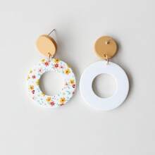 1 Pair Ochre Hollow Round Random Print Acrylic Dangle Earrings, Clay Texture, Elegant And Cute, Suitable For Vacation, Party, Celebration, Holiday Gift - Y1330 - View 4