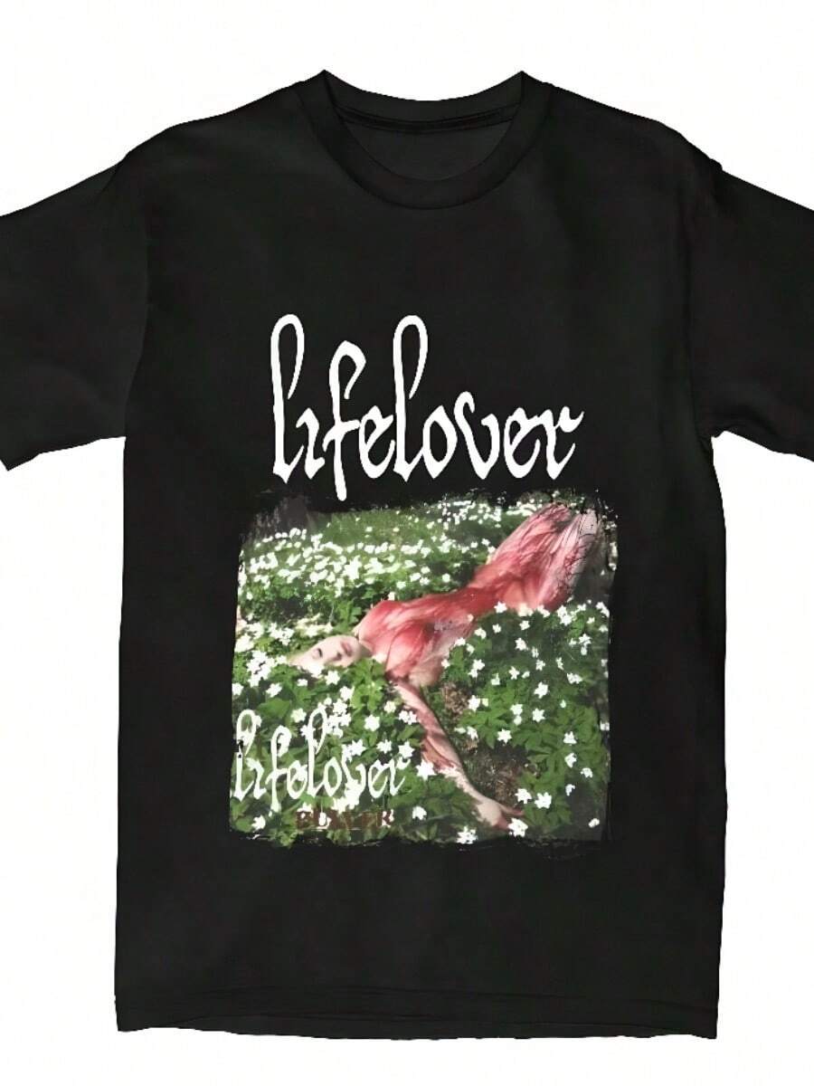 Men's Shirts Lifelover Band T Shirts Fashion Vintage Versatile Casual Men Women Summer Harajuku Short Sleeve Cotton Amusing Daily Unisex Tops - 黑色 - 查看 1