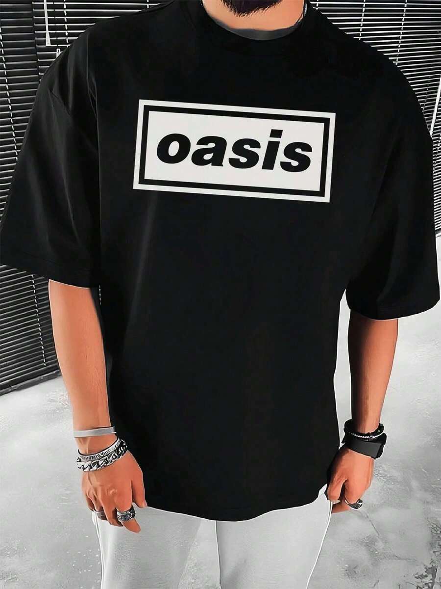 Maglietta con il logo grafico della band Oasis in morbido cotone, stampa grafica unica, stile street hip-hop, traspirante.Top - nero - Visualizzare 1