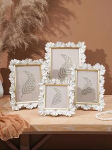 1PC Resin White With Gold Trim 3D Daisy Flower Pattern Decorative Photo Frame, Square Photo Display Frame, Warm Home Desktop Photo Display Frame, Horizontal And Vertical Dual-Use Resin Photo Frame, Suitable For Home Photo Decoration And Photography Decoration Props - A - View 1