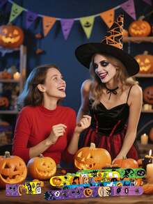 12/24pcs Halloween Slap Bracelets, Halloween Party Small Gifts, School Classroom Rewards, Halloween Candy Bag Gifts Toys, Halloween Slap Bracelets, Halloween Gifts, Halloween Decorations - A - View 4