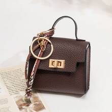 Mini Handbag Shape Leather Keychain Pouch With Silk Scarf, Twist Lock Zipper Earphone Coin Storage Cute Bag Charm For Girls - Multicolor - View 18