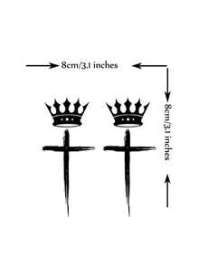 1pc Black Cross Crown Temporary Tattoo Sticker, Suitable For Men And Women Adults, Can Be Used On Hands, Fingers, Neck, Collarbone, Ankles, Forearms, Calves And Other Body Parts, Semi-Permanent Fake Tattoo Sticker, Waterproof And Long-Lasting, Realistic Effect, Suitable For Festivals, Parties And Other Occasions. - Multicolor - View 5