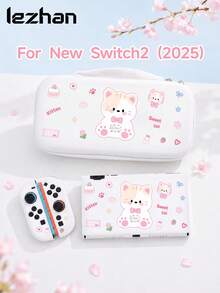 1pc Cute Cat Strawberry Bow Pattern Switch Protective Case, Compatible With Switch2 2025, OLED/NS, Switch Game Console Protective Cover Storage Bag, Battery Version Game Console Accessory Protective Case, Best Gift For SWITCH Players - Multicolor - View 1