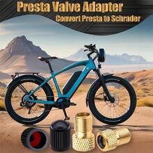 2pcs Brass French Valve Adapter, Converts Presta To Schrader, Use Standard Pump Or Air Compressor To Inflate Tires, 2pcs Black Tire Valve Caps (Granular Style) - Multicolor - View 1
