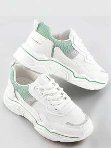 Women's sneakers with glitter inserts, sports shoes, laces, mesh + imitation leather, thick sole. - 薄荷綠 - 查看 3