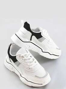 Damen-Sneaker mit Glitzer-Einsätzen, Sportschuhe, Schnürsenkel, Mesh + Kunstleder, dicke Sohle. - Schwarz - Übersicht 3