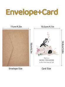 1pc "Shiny Treasure" Funny Raccoon Birthday Card With Envelope – Cute Trash Panda Trash Heap Cartoon Design – Heartfelt Encouragement Greeting For Friends & Loved Ones – Blank Inside - A - View 5