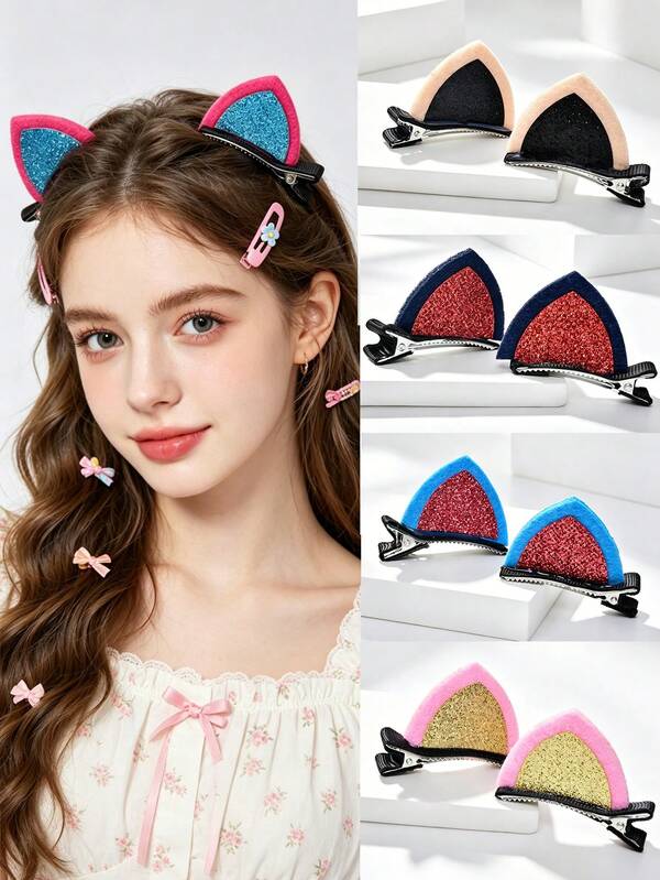 2/4/6pcs Fashionable Minimalist Hair Clips, 3D Triangle Cat Ear Design, Strong Grip Without Damaging Hair, Casual And Versatile