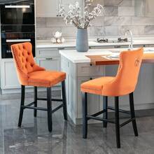 Set Of 2 Bar Stools With Velvet Upholstery / Medieval-Modern Style Bar Stools / Weight Capacity Up To 300 Lbs / High-Elasticity Foam / Suitable For Restaurants Or Kitchens - 橘色 - 查看 1
