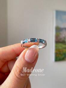 MADEONE 1枚925纯银简约长方形独特戒指，适合女性日常搭配、新娘装饰、情人节、送给女朋友的礼物 - 銀色 - 查看 4