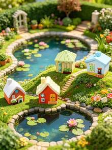 8pcs Mini Resin House Decor, Mini Fairy Garden Cottage Set, Resin House, Suitable For Glass Containers, Bonsai And Home Decor - Multi-Functional Indoor/Outdoor Decoration Labor Day Gift, Aquarium Decor - E - View 6