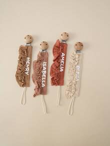 1pc Personalized Custom Name Baby Pacifier Chain Wooden Dummy Holder For Infant Anti-Drop Chain Nipple Clips Baby Essentials - Multicolor - View 2
