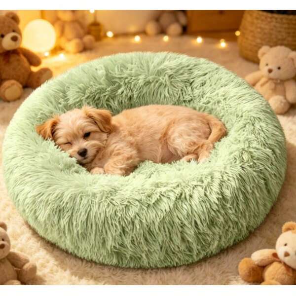 Donut-Shaped Long Plush Pet Bed, Soft Warm Calming Cat And Dog Bed, Non-Slip Bottom Washable, Suitable For Small And Medium Pets, Multiple Colors Available
