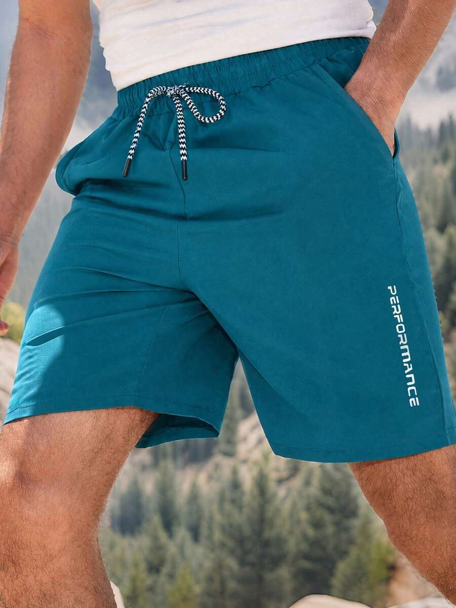 1pc Men's Summer Breathable Sports Shorts With Pockets, Reflective Print, Drawstring, 3-Inch Inseam, Suitable For Fitness, Running, Daily Wear And Outdoor Activities - Blue - View 1