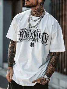 Artistic Mexican Lettering With Curved Strokes, National Pride, And Urban Spirit. Comfortable Men's Casual T-Shirt For Everyday Wear And Modern Looks. - 白色 - 查看 8