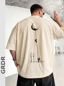 GRDR 男士时尚印花宽松短袖T恤 | 精致设计 | 夏季必备 | 易于搭配，展现您的风格 - 杏色 - 查看 2