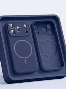 1件裝 啞光液態矽膠極簡磁吸手機殼，適用於 iPhone 17 AIR 16 15 14 13 12 Pro Max Plus，支援無線充電，柔軟矽膠背蓋 - 寶藍色 - 查看 2