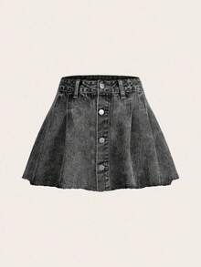 ICON Falda vaquera casual de corte  y plisada de un solo abotonado, apta para uso diario - Gris Claro - Ver 8
