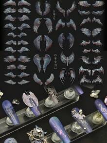 1pc Large Wing Collection Cross & Feather Dark Style 3D Nail Art Mold, Wearable Nail Decor Silicone Mold - Clear - View 2