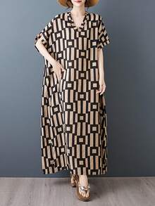 AZAH 萬聖節上衣 波西米亞休閒度假洋裝 女款大尺碼優雅夏季V領洋裝 媽媽日常海灘洋裝 - 黑色 - 查看 9