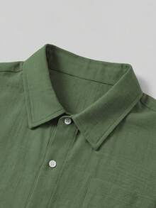 Men's Shirt Set With Patch Pocket Vacation Style Short Sleeve Shirt And Shorts Casual Set - Olive Green - View 7