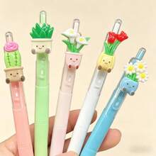 1set/5pcs Creative Plant-Themed Retractable Ballpoint Pens, Quick-Drying Floral Pens With Black Ink, Random Colors,Smooth Writing, Suitable For School, Note-Taking, And Office Use, Back To School - Bonsai Pen - View 6