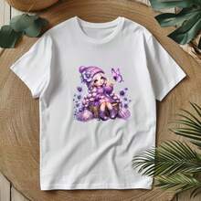 1/2/3pcs Purple Hair Butterfly Girl Heat Transfer Sticker | Gentle Cartoon DIY Heat Transfer Decal, Braided Hair Purple Dress Girl With Violet And Purple Butterfly, Suitable For T-Shirts, Sweatshirts, Sweaters, Canvas Bags, Gentle And Healing - Multicolor - View 9