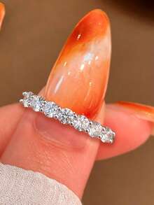 1 pieza Anillo fino de plata de ley S925 con diseño de cielo estrellado, anillo minimalista de estilo Ins para mujer con brillo transparente, joyería de moda de alta gama con estética fría versátil para ir al trabajo, fiestas y ambiente, regalo exquisito y delicado de nicho - de perforación - Ver 2