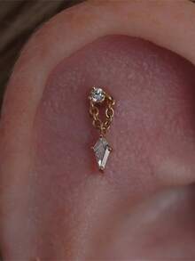 EleRunis 1PC 925 Sterling Silver Kite Stud Flat Back Labret Conch Tragus Cartilage Helix Threaded Piercing Punk Fine Jewelry For Daily Wear Party - Gold - View 2