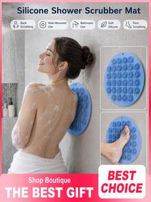 1 Set Of Suction-Cup Massage Shower Mats (Includes A Hanging Silicone Massage Mat And A Hook)-Suitable For Back Massage And Foot Exfoliation During Showers; Essential Items For Home And Bathroom - Multicolor - View 1