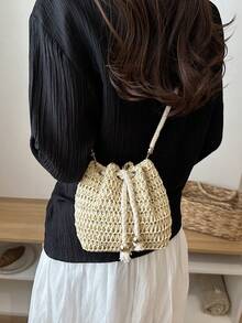 Bolso Bandolera Mini Tipo Cubo con Cadena de Color Liso de Moda - Caqui - Ver 4