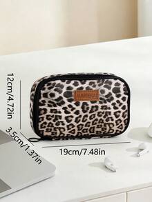 1pc Back To School Must-Have! Sweet & Cool Leopard Print Large Capacity Digital Storage Bag, Student Desk Organizer, Say Goodbye To Cable Tangle Hassle, Highly Attractive Portable Power Bank & Earphone Storage Pouch - Multicolor - View 10