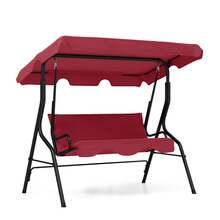 3-Person Outdoor Patio Swing Chair W/ Adjustable Canopy & Removable Cushion - Burgundy - View 3
